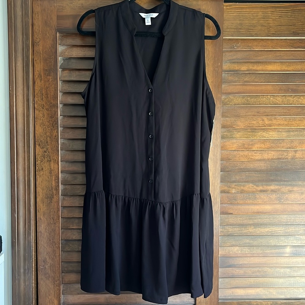 Button Front Ruffle Black Hem Dress